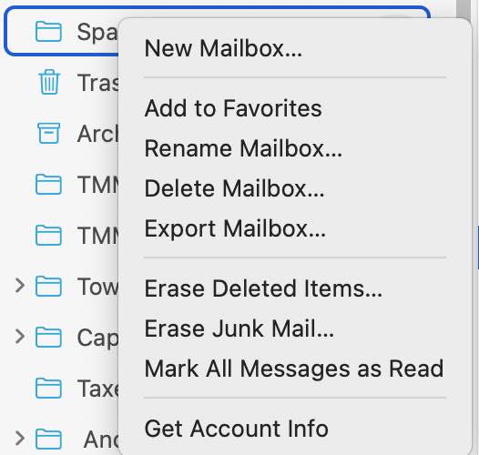 Mail->Spam->Menu
